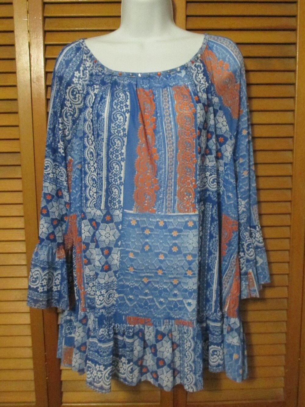 Cottagecore Hearts of Palm Women top semi sheer flowy lightweight size 1x